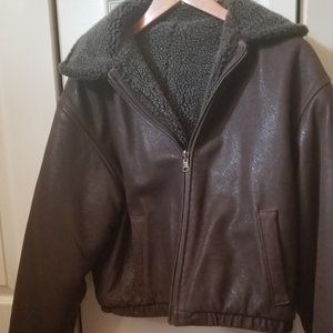 Dark brown, reversible, vintage leather bomber jacket
